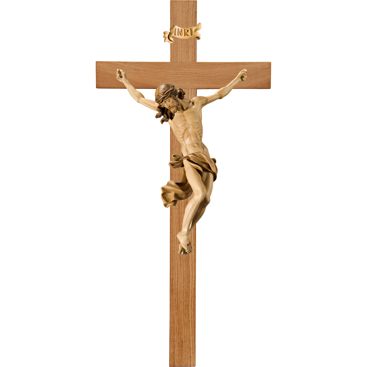 Cristo Barroco en cruz de roble simple ancha